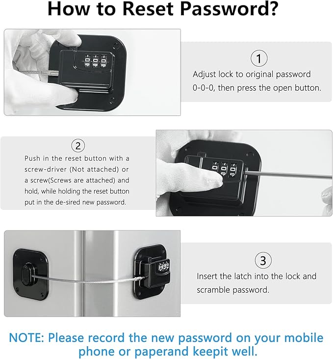 Refrigerator Lock, Heavy Duty Fridge Lock, Combination Lock for Refrigerator Cabinets, Drawers, Safety, Easy Install No Keys Needed (Black-1Pack)