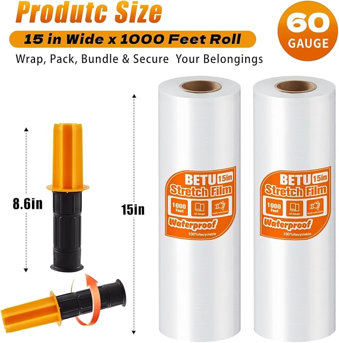 Stretch Film Shrink Wrap for Moving Supplies x 1000ft, Industrial Strength - Image 3
