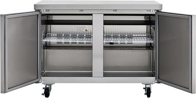 Kratos Commercial Undercounter Freezer, 2 Door 60" Wide All Stainless Steel Freezer for Restaurants, 15 Cubic Ft, 115V (67K-306)
