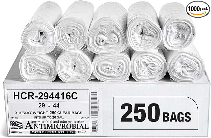 Aluf Plastics 26 Gallon16 Micron Clear Trash Bags 29" x 44" 1000 Count by AlufPlastics