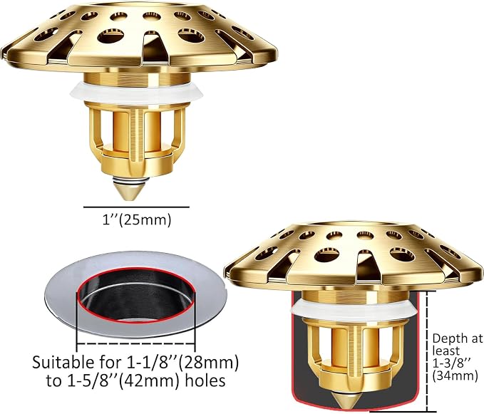 AzWzz Bathroom Sink Drain Strainer, 3 in 1 Pop Up Bathroom Sink Stopper Plug - Image 2