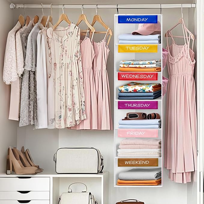 Weekly Clothes Organizer for Kids, 6-Shelf Hanging Closet Organizer - Image 8