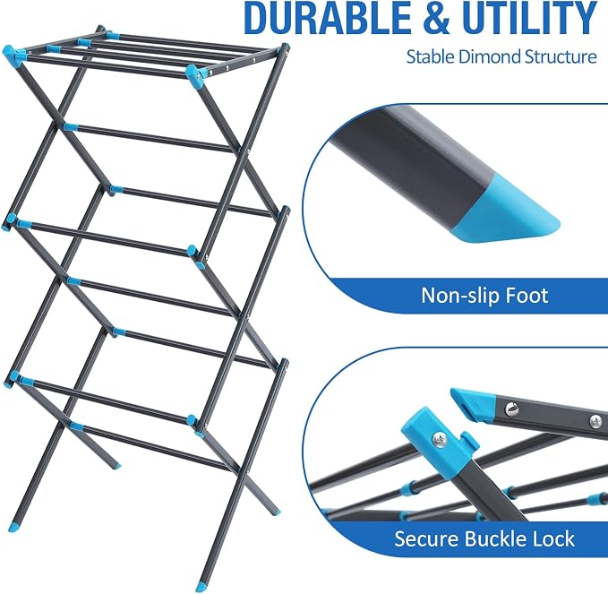 Oversize 3-Tier Clothes Drying Rack, No Install, Graphite | Expandable Design - Image 2