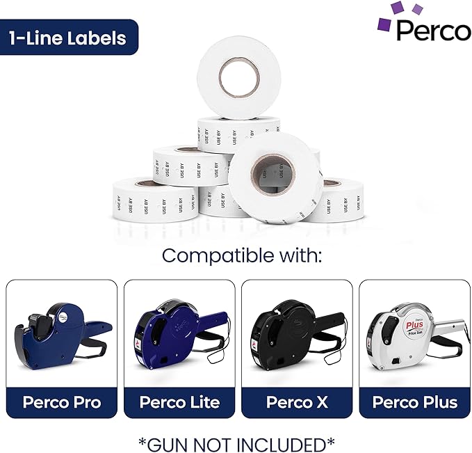 Perco Use by 1 Line Labels - 4 Sleeves, 32,000 "Use by Labels for Perco Lite, X, Plus and Pro 1 Line Date Guns