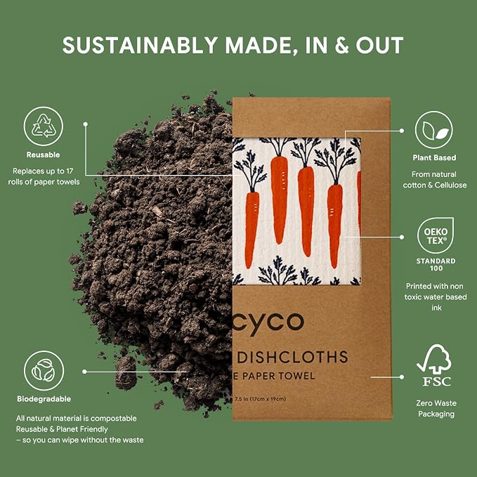 RECYCO Swedish Dishcloths for Kitchen | 6 Packs Veggie Melody Washable Dish - Image 3