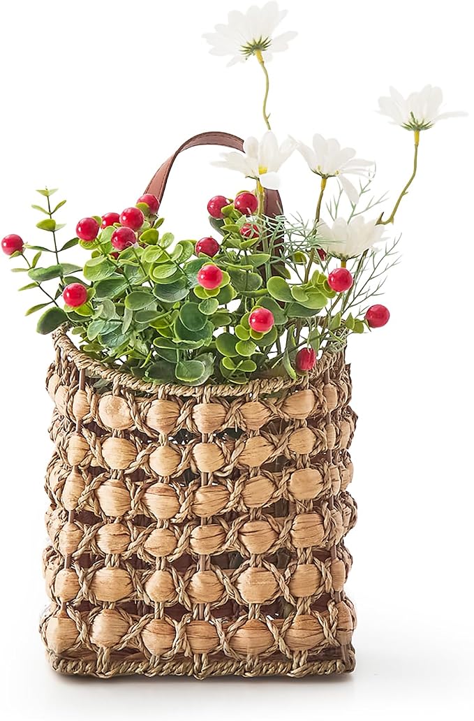 Wall Hanging Pocket Basket Portable Storage Basket Decorative Boho Mounted by LGENHOOMHandwovenNaturalWaterHyacinthBasket
