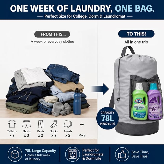 Backpack Laundry Bag, Durable polyster Laundry Backpack Bag - Image 5
