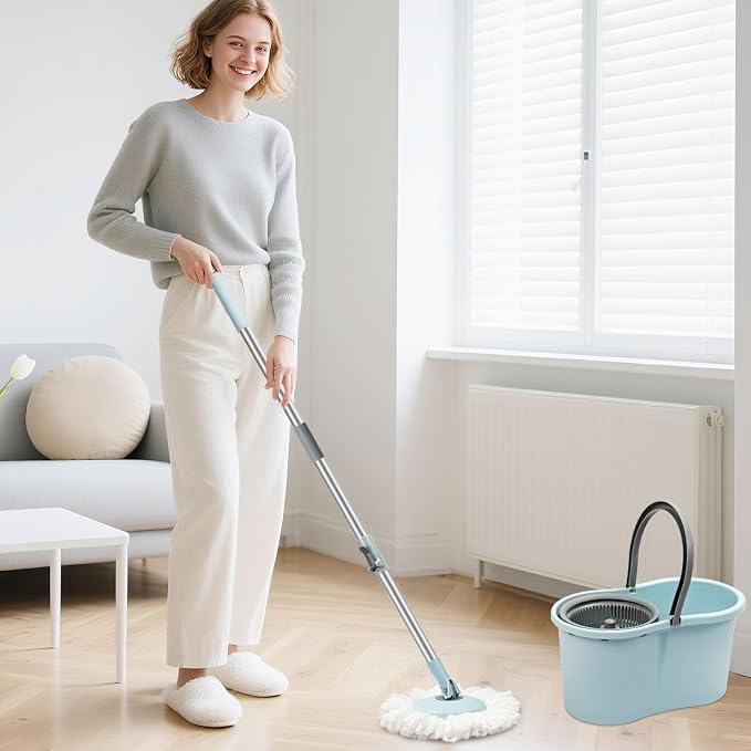 Spin Mop and Bucket with Wringer Set, 3 Microfiber Mop Heads - Image 7