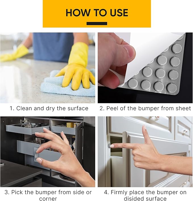 128 Gray Cabinet Door Bumpers - 1/2 Inch Self Adhesive Rubber Stoppers for Drawers, Damp Pads Cupboards, Cutting Boards, Glass Tops, Picture Frames - Vellax
