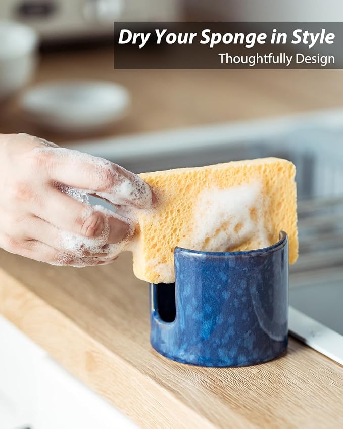 Zoeeker Kitchen Sponge Holder, Ceramic Sponge Organizer Scrubby Holder - Image 5