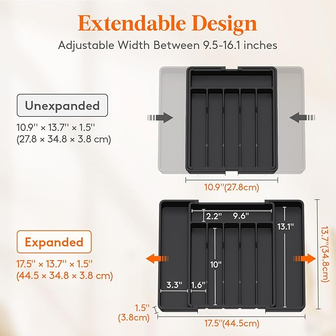 Lifewit Expandable Silverware Drawer Organizer, Kitchen Utensil Tray | BPA-free - Image 4