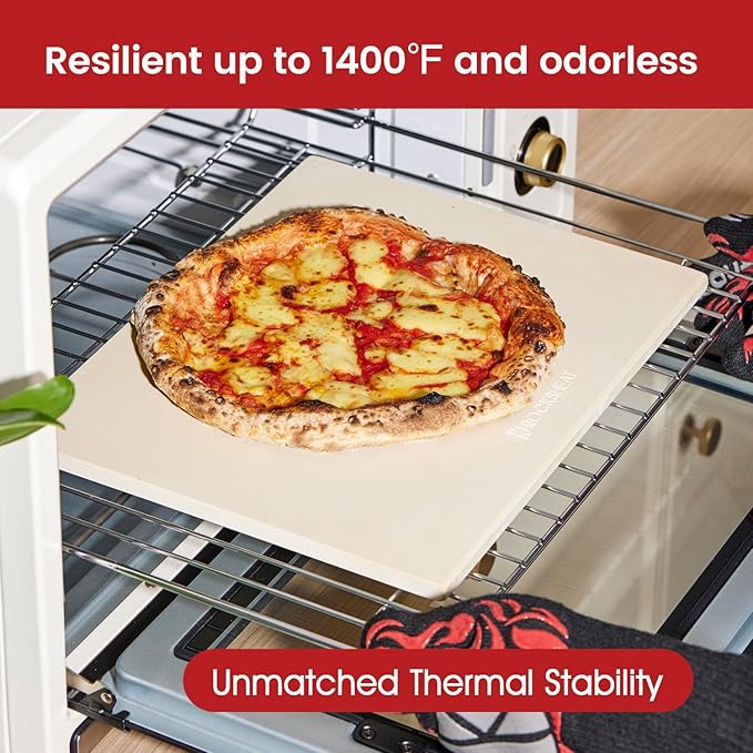 15"×12"×0.5" Cordierite Pizza Stone with 11" Bamboo Pizza Peel - Heat Resistant Up to 1400°F for Oven & Grill, Perfect for 12-Inch Pizzas, Bread, Pies