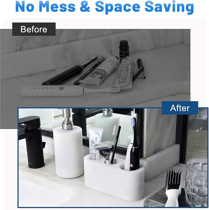 BCS Toothbrush Holder for Bathrooms, 3 Slots Marble Toothbrush Organizer - Image 5