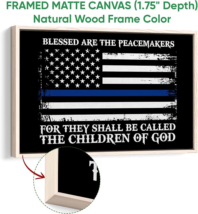 Police Poster & Framed Canvas, Blessed Are The Peacemakers Home Office Decor, Bedroom Living Room Aesthetic Wall Art Gift For Police Officer, Policeman, Husband, Men