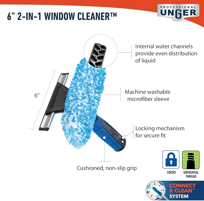 Unger Professional Connect and Clean 2-in-1 Squeegee and Scrubber, 6” Window - Image 6