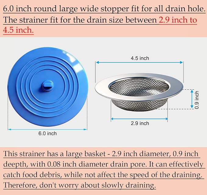 Seatery 4PCS Kitchen Sink Strainer Stopper Kit, Universal Silicone Sink Drain - Image 3