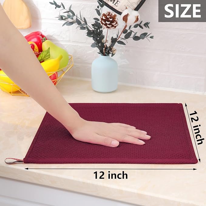 Homaxy 100% Cotton Waffle Weave Kitchen Dish Cloths 6-Pack, Magenta | 12 x 12 - Image 5