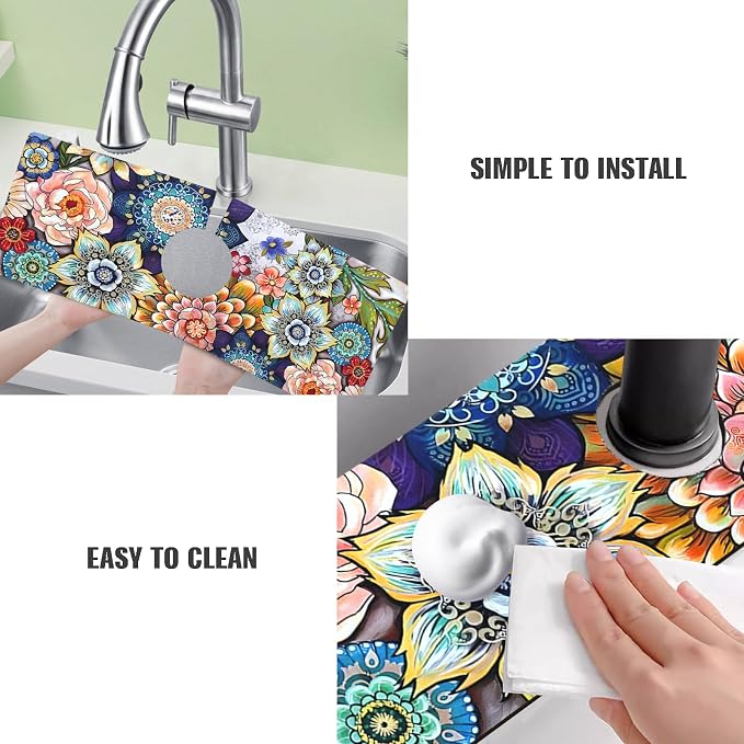 Sink Faucet Absorbing Mat, 2 Pack Drying Mat Around Faucet Sink Splash Guard - Image 4