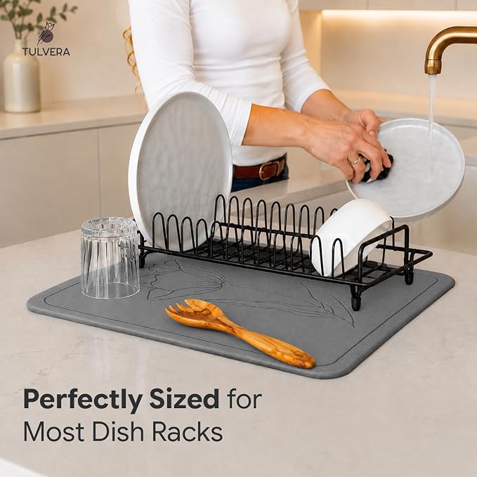 Stone Dish Drying Mat for Kitchen Counter – Diatomaceous Earth Drying Mat | - Image 4