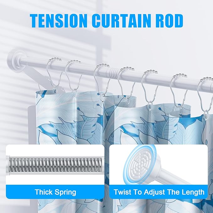 TEECK 2 Pack Shower Curtain Rod, 32-43 inch Adjustable Spring Tension Curtain - Image 2
