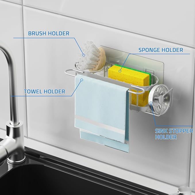 Cisily Kitchen Sink Caddy Sponge Holder in The Sink, Stainless Steel Kitchen - Image 3