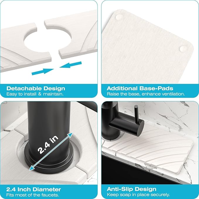SpaceHacks Stone Faucet Mat for Kitchen Sink 15.7x4 in, Water Splash Guard - Image 5