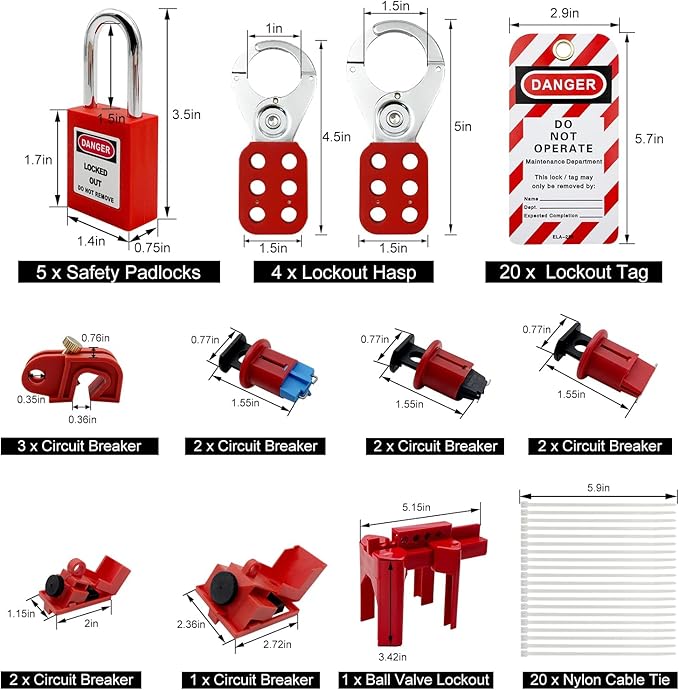 Lockout Tagout Kit - Clamp-On Circuit Breaker Lockout, Group Lockout Hasps, Lockout Tag, Universal Multi- Pole Breaker with Tool Box
