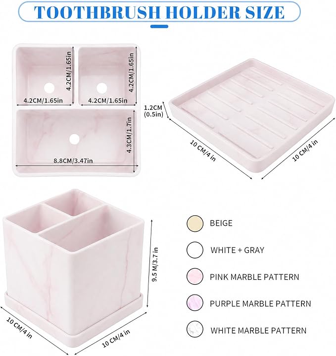 Silicone Toothbrush Holders for Bathrooms Marble Pink, 3-Slot Electric - Image 4