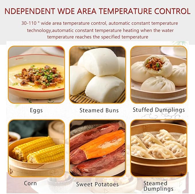 4000W 6-Hole Commercial Electric Food Steamer, Independent Water Supply & Dry Burn Alarm, 30-110°C Adjustable Temp for Dim Sum, Kitchen & Restaurant Cooking(No Steamer Included)