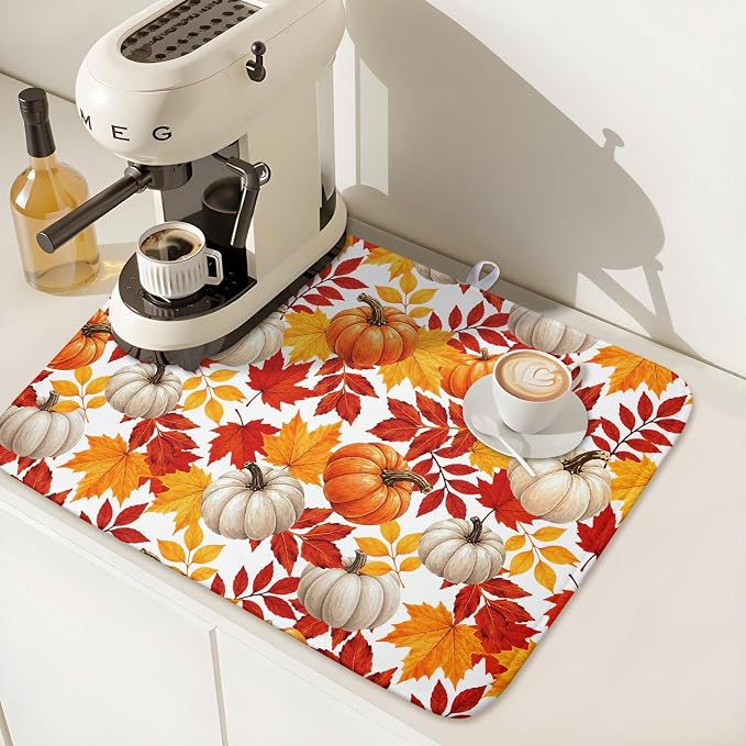 Fall Pumpkin Dish Drying Mat for Kitchen Counter 16x18 Inch Autumn Pumpkins - Image 7