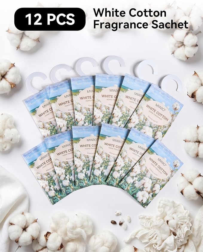 MYARO 12Pcs White Cotton Sachets Hanging Car Freshener, Closet Deodorizer - Image 6