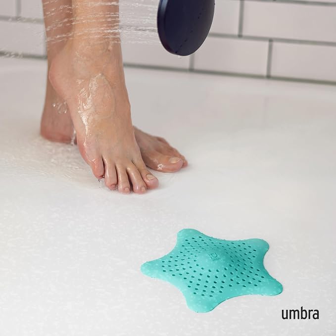 Umbra Starfish Hair Catcher, Suction Cup Drain Cover, Surf Blue - Image 2