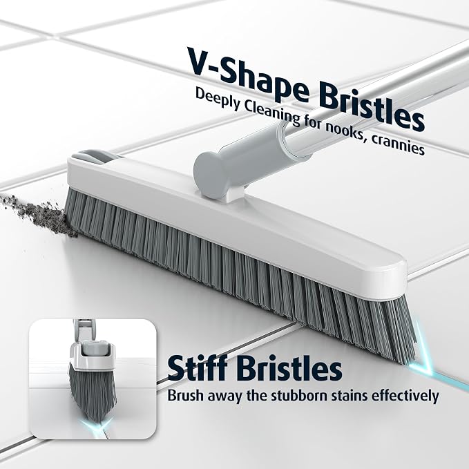 AIR U+ Grout Brush with Long Handle 180° Swivel Scrub Brush White | Shower - Image 3