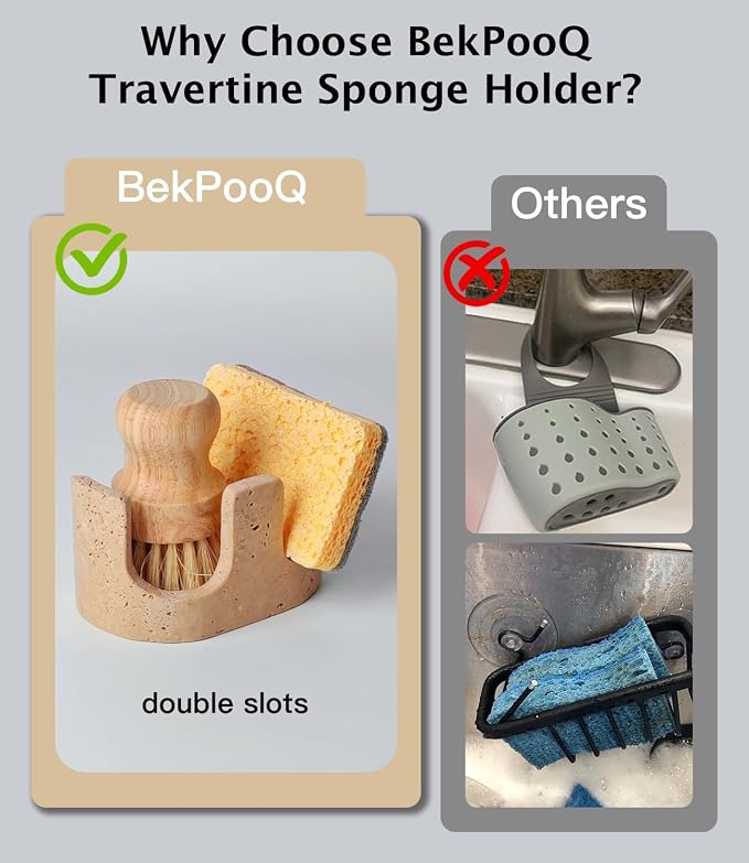 2 in 1 Travertine Sponge Holder, 2 Slot Natural Stone Sink Organizer - Image 5