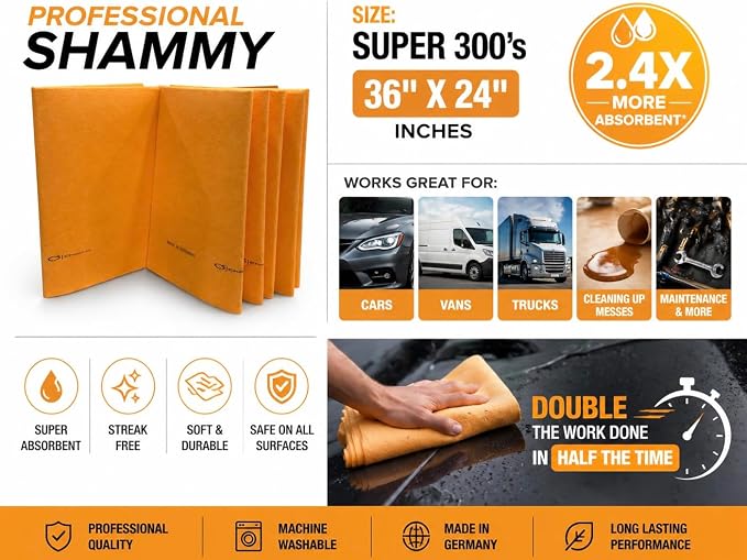 5 Pack New Supper 300's German Shammy Cloths Thicker Larger Stronger 36"X24" - Image 2