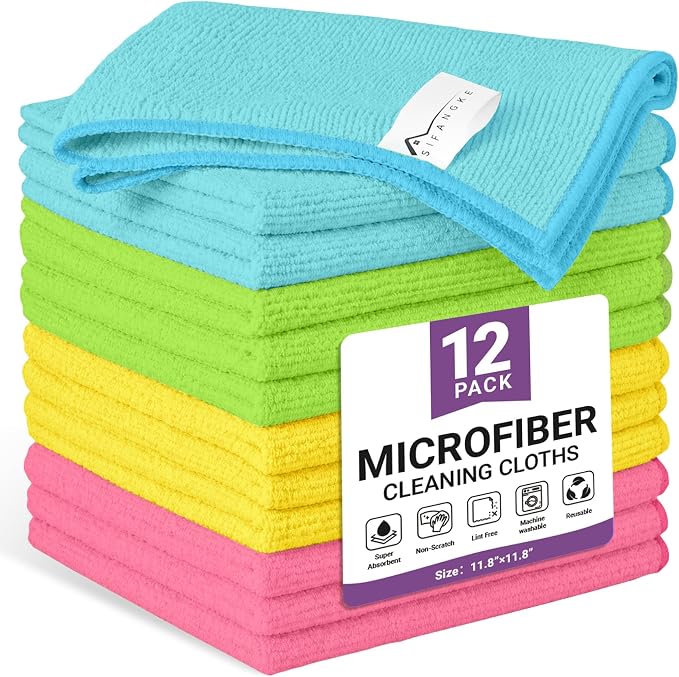 12 Pack Microfiber Cleaning Cloth, 4 Assorted Colors Cleaning Rags by Unknown