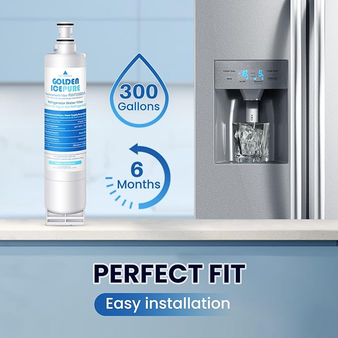 GOLDEN ICEPURE 4396508 Refrigerator Water Filter Replacement for EveryDrop Filter 5, EDR5RXD1, 4392857, 4396510, Clch100, 46-9010, NLC240V, 8212491, WF285 3PACK
