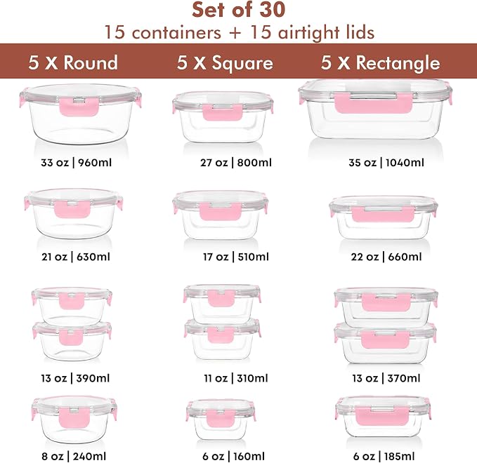 Razab 30 PC Glass Food Storage Containers - Image 2
