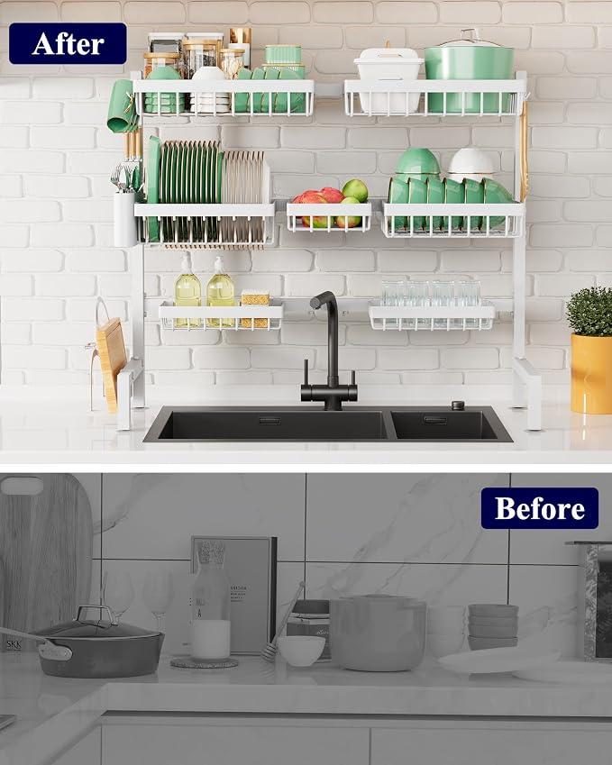 Kitsure Adjustable Over The Sink Dish Drying Rack, 31.5" -39.4" x 30.3" | Sink - Image 3