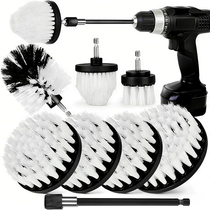 8 Pack Drill Brush Attachment Set, 1/4in Power Scrubber Brush + Extend Long Rod by Tialero