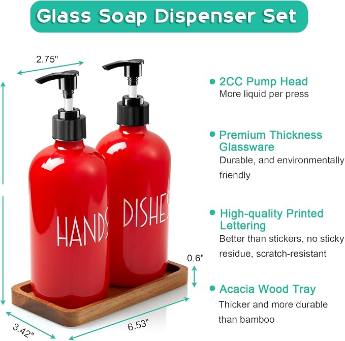 ALELION Dish Soap Dispenser for Kitchen - 16 OZ Glass Hand Soap Dispenser Set - - Image 5