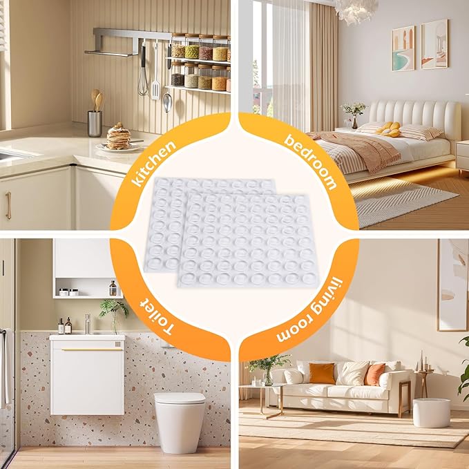 320 Pcs Cabinet Door Bumpers, 1/2" Diameter Self Adhesive Clear Cupboard Door Drawer Bumpers for Kitchen Cabinets Cutting Boards Picture Frames
