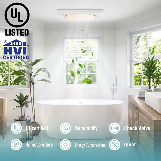 Bathroom Exhaust Fan with Light, UL HVI Certificated 120 CFM 1.2 Sones, 41W Bathroom Fan with Light for Home, 1500lm LED Light 2700K/4000K/6500K