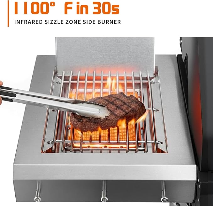 SKOK 4+1 Burners Gas Grill with Infrared Side Burners, Outdoor BBQ Grill with Cast Iron Grates, Barbecue Grill with Wheels, 60,000BTU Output