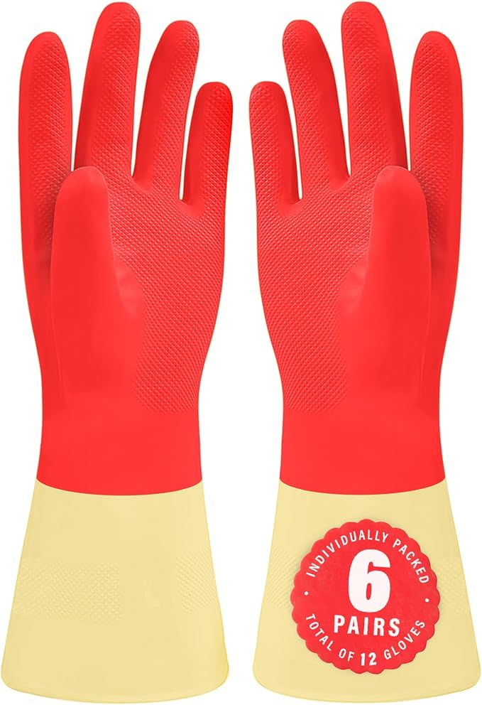 SteadMax Red Cleaning Gloves, Supreme Durability, Natural Rubber Latex Gloves by Steadmax