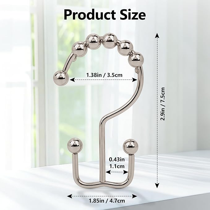 Resze 12 Pcs Shower Curtain Hooks, Metal Double Shower Curtain Rings - Image 2
