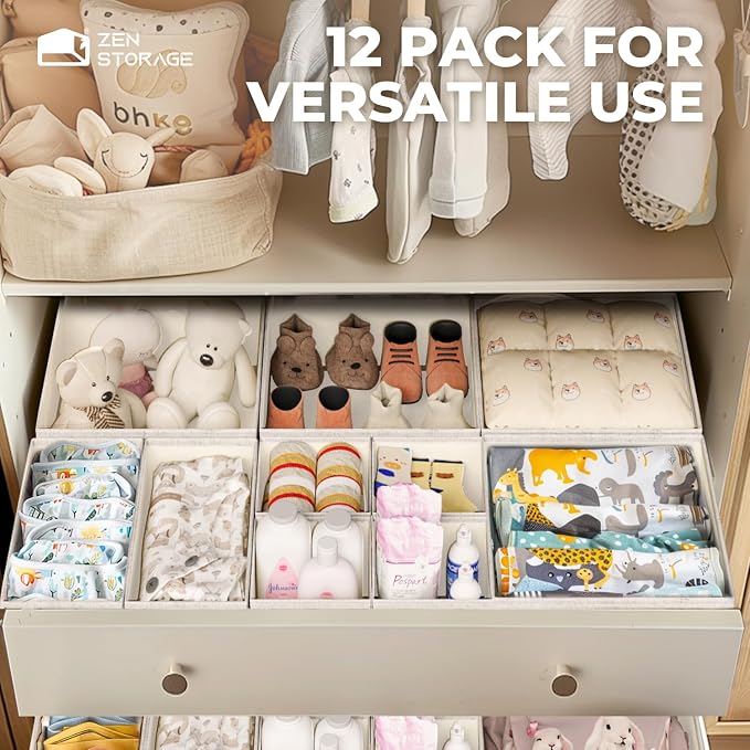 ZenStortage 12Pack Drawer Organizers Clothes, Linen Nursery Drawer Divider | - Image 5