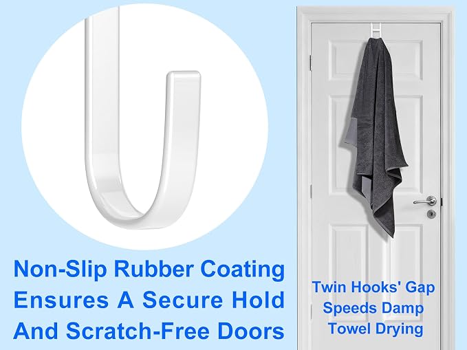 Double Over Door Steel Hooks 2 Pack Fit 1-3/8" Door 5.5" White | Plastic Coated - Image 5