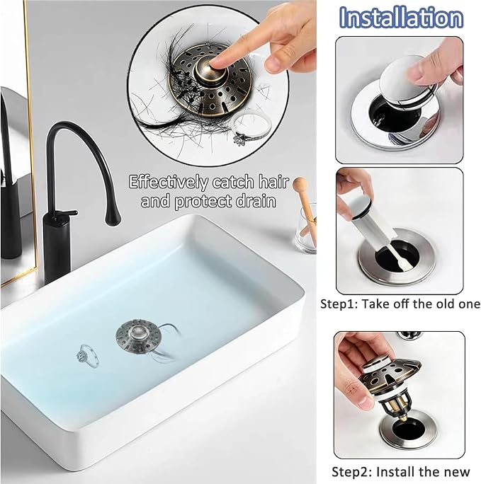 AzWzz Bathroom Sink Drain Strainer, 3 in 1 Pop Up Bathroom Sink Stopper | - Image 3