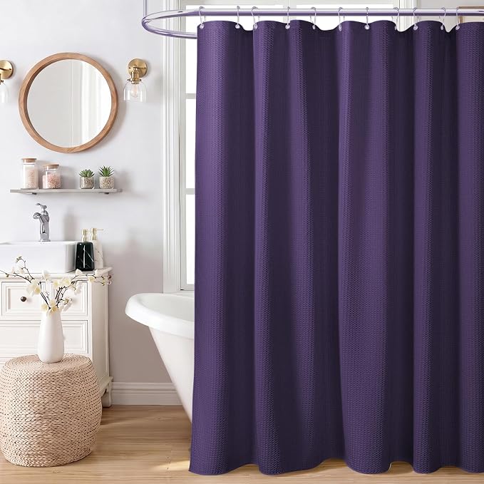 Dynamene Extra Long Waffle Shower Curtain 256 GSM Fabric 72x96 Purple - Image 9